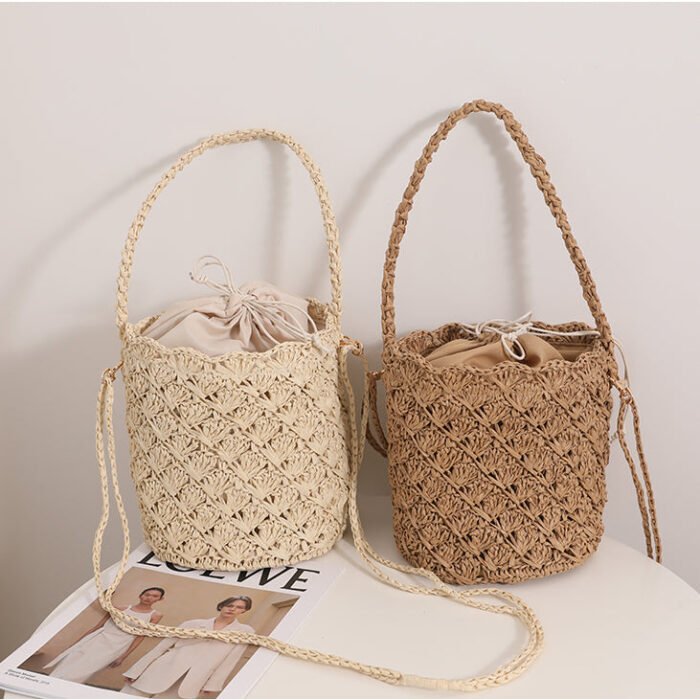 Bucket Woven Crossbody Bag for Seaside