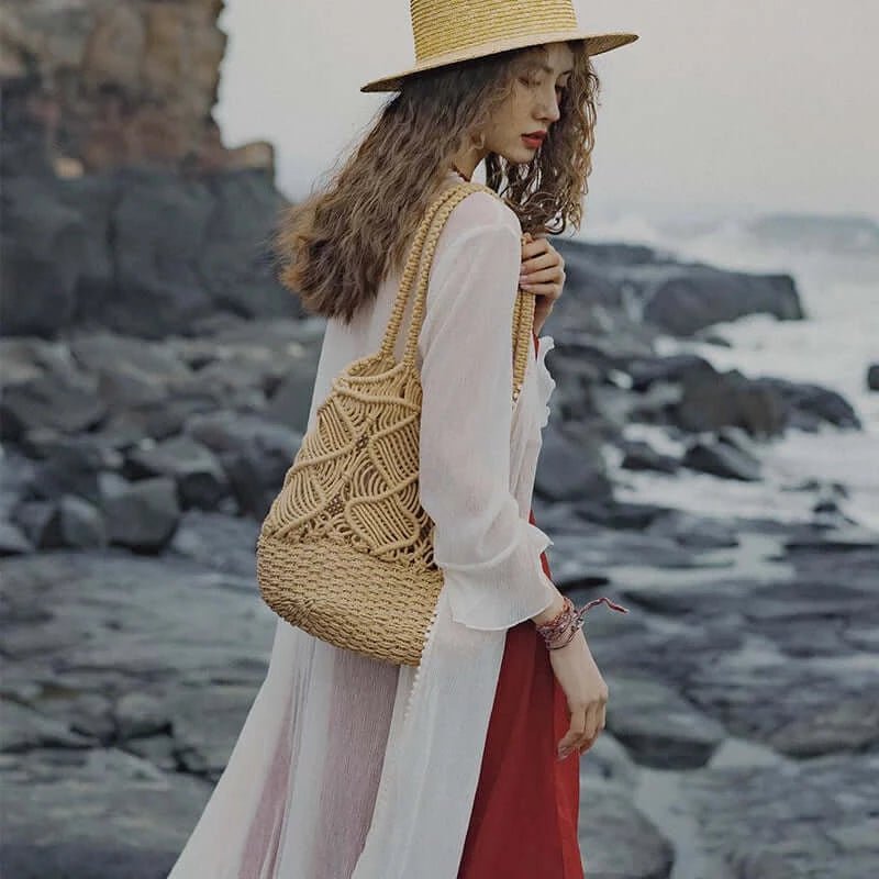 Designer Hollowed Out Handmade Beach Straw Bag