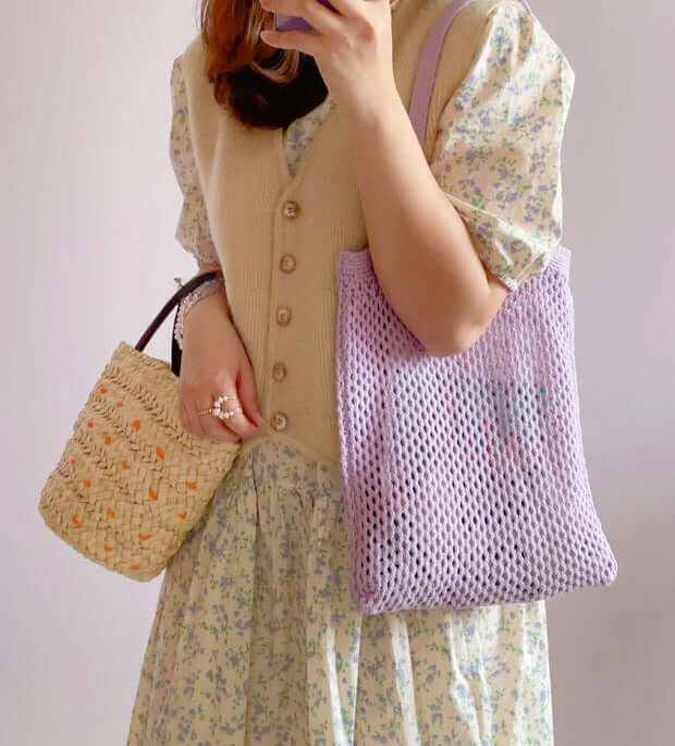 Cute Crochet Mesh Fruit Bag in Purple