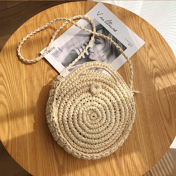 Design Summer Straw Circle Cossbody Bag White