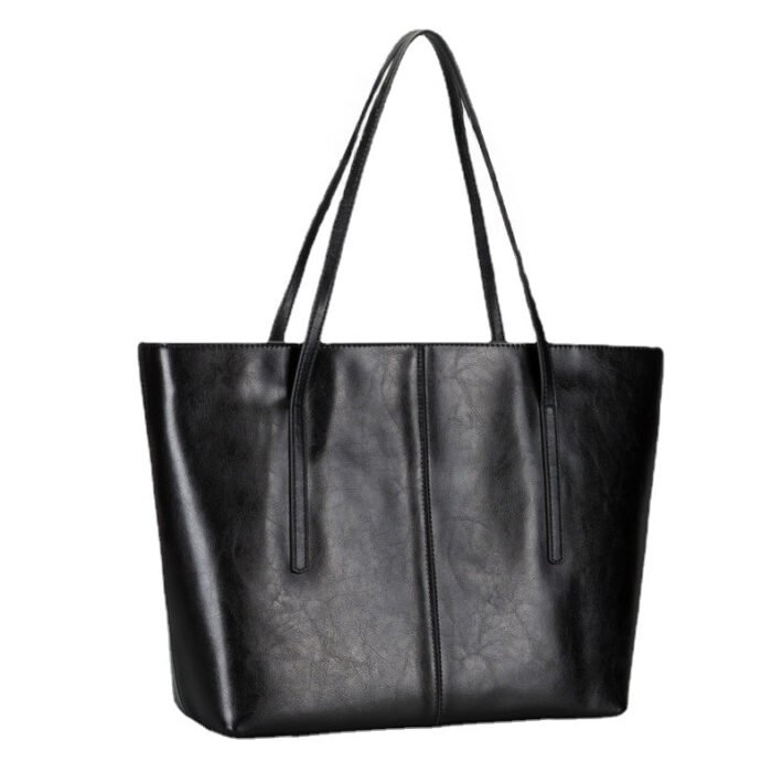 Black Commuting Large Leather Tote Bag for Work Women