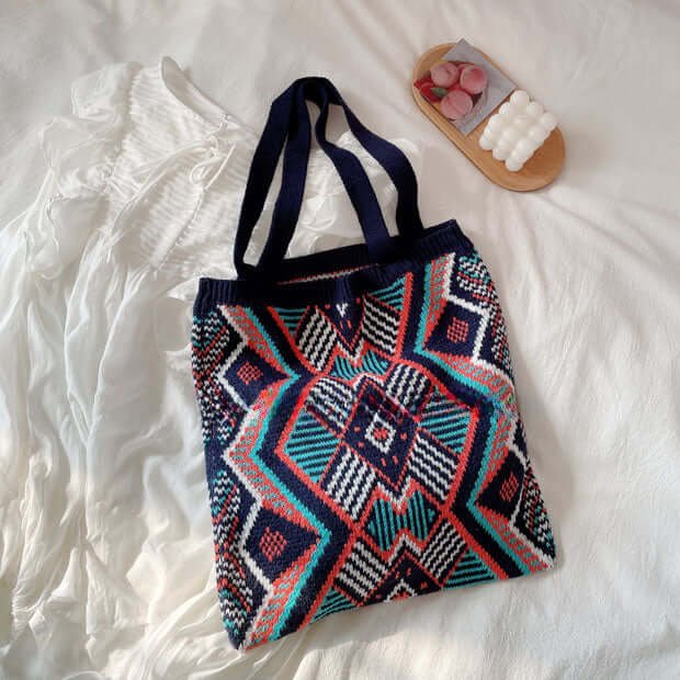 Dark blue Pattern Printed Crochet Bag