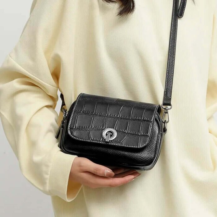 Black 100% Croc Mini Crossbody Leather Purses