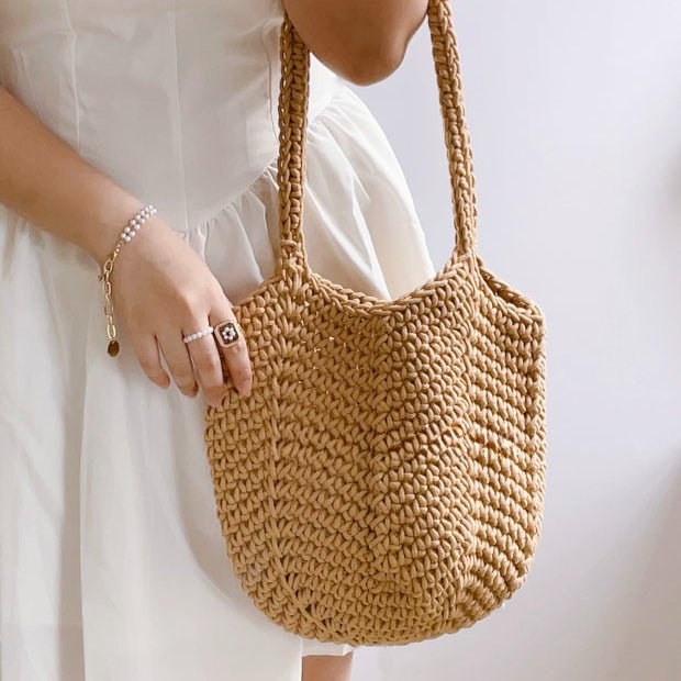 Handmade Hollow Beach Large Bucket Bag in Brown