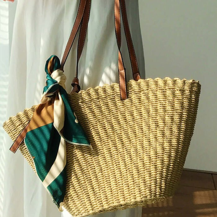 Beach Ripple Straw Tote Bag for Summer