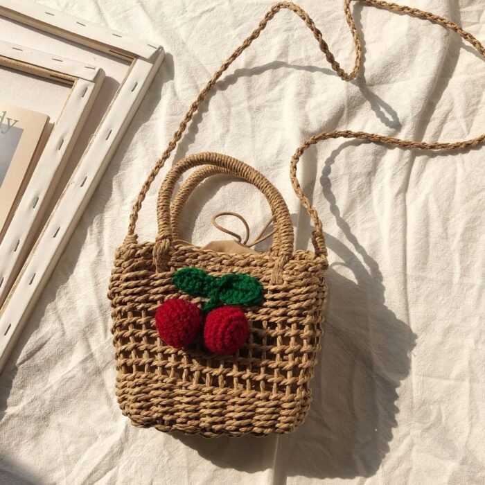 Summer Cherry Straw Small Beach Crossbody Bag