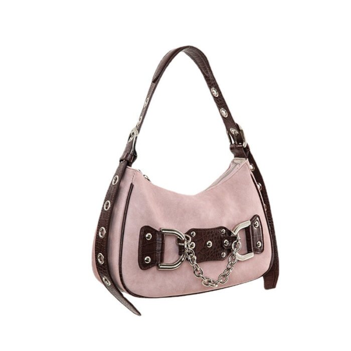 Ladies Leather Gothic Hobo Bag in Pink