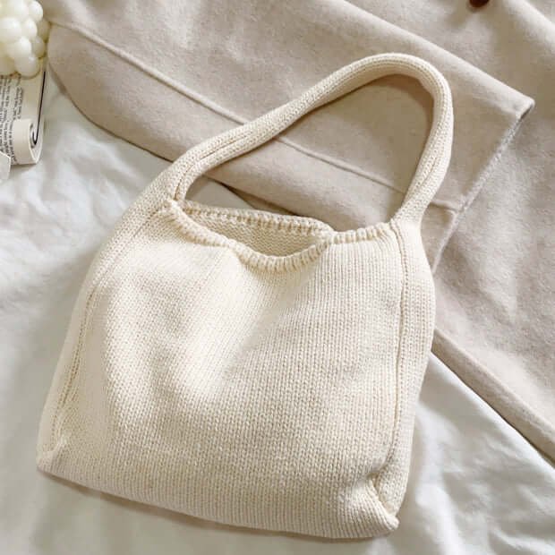 White Knitted Cotton Hobo Crochet Handbag