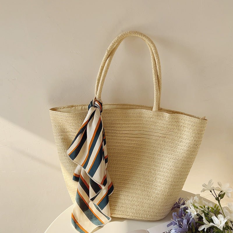 Women Woven Market Basket Straw Bags in Beige