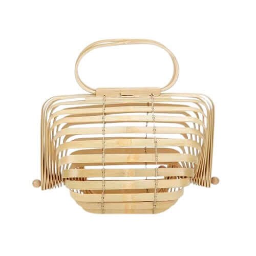 Bamboo Top Handle Bag Woven Handbag for Beach