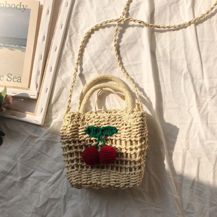 Summer Cherry Straw Small Beach Crossbody Bag