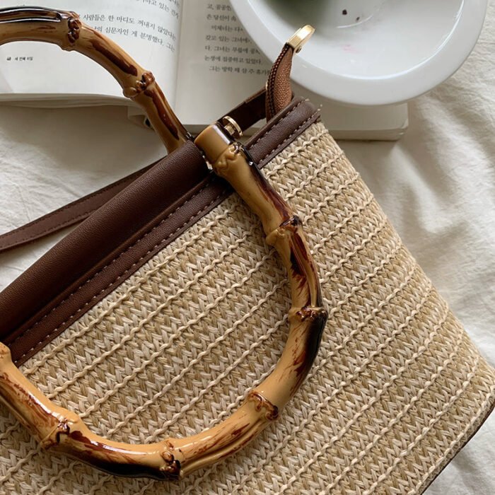 Straw Basket Handbag with Bamboo Handle