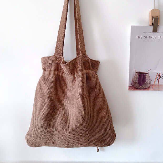 Handmade Crochet Drawstring Bag Dark Brown