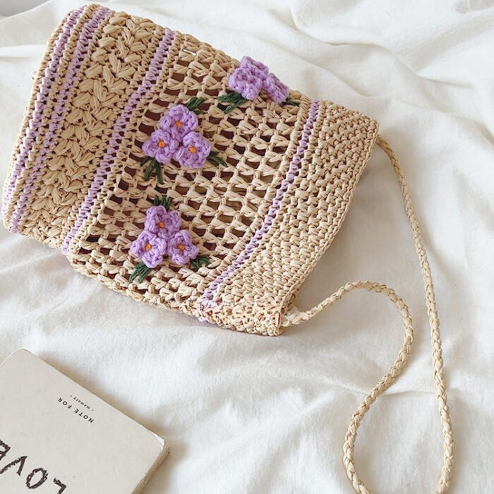 Raffia Embroidered Bucket Straw Bag