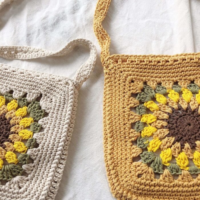 Crochet Sunflower Pattern Crossbody Bag Yellow