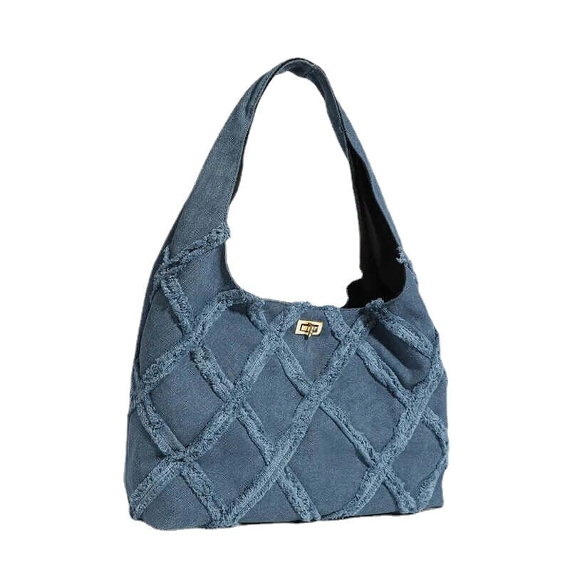 Vintage Denim Lattice Pattern Tote Purse