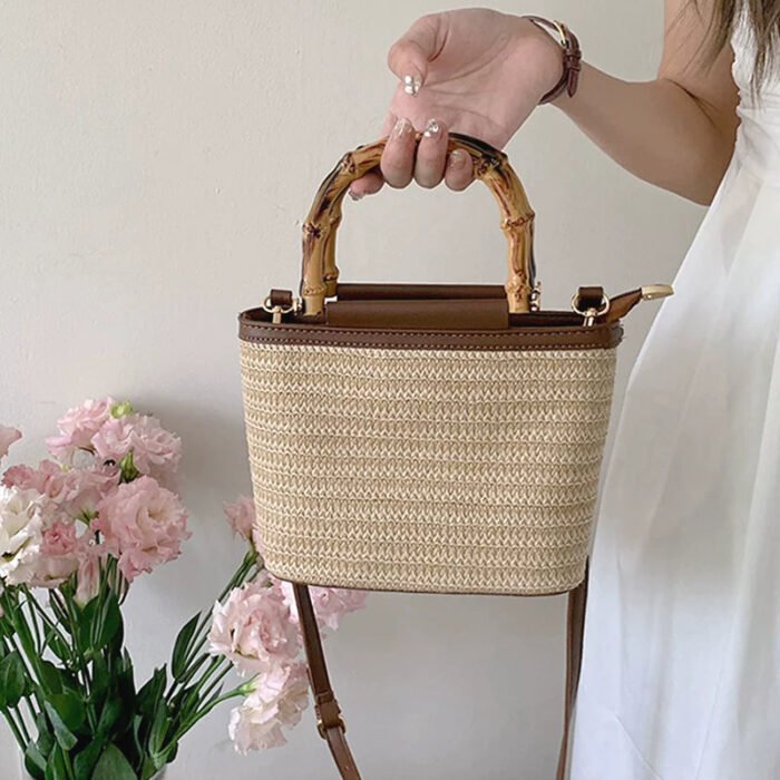 Straw Basket Handbag with Bamboo Handle