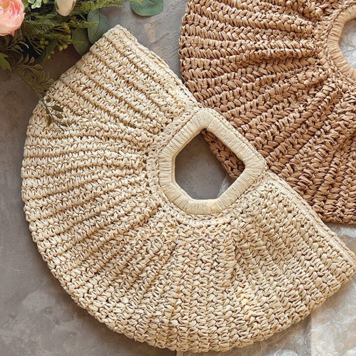 Woven Moon Half Circle Beach Straw Handbag