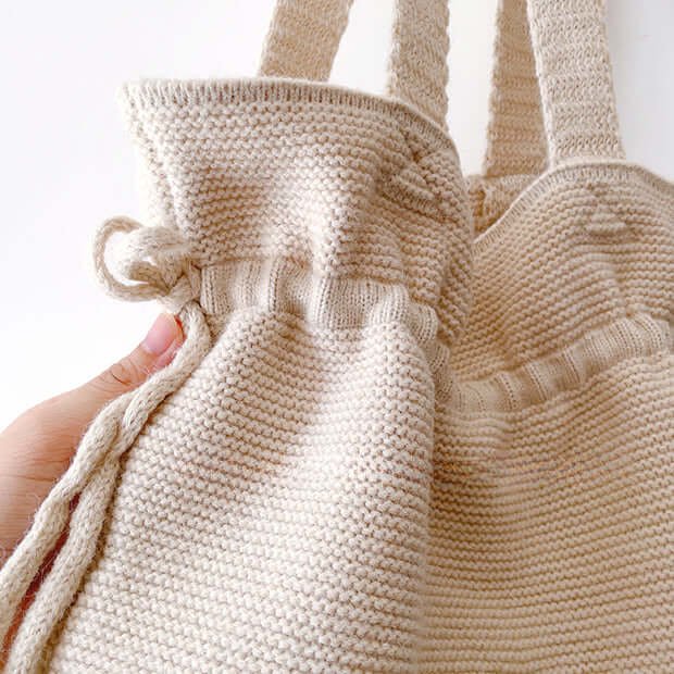 Design Drawstring Crochet Cotton Bag Off White