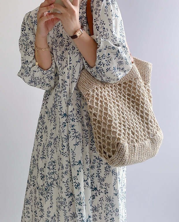 Women Fashion Cotton Large Crochet Tote Ivory