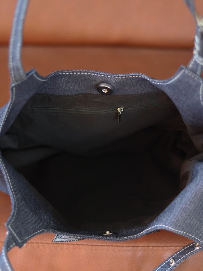 Lightweight Commuting Embroidered Denim Tote Bag