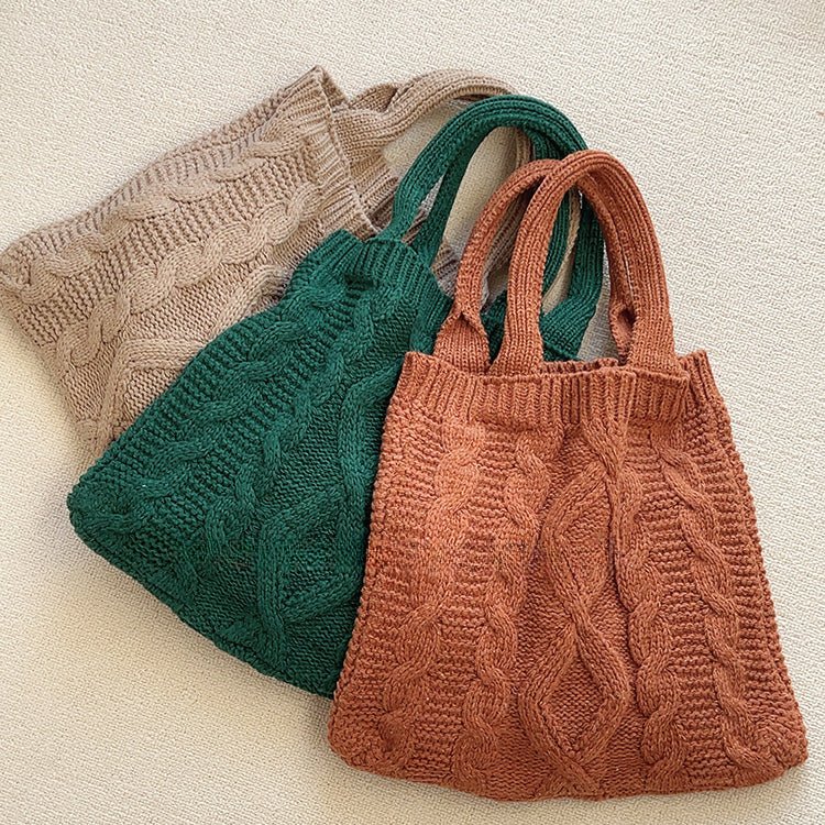 Women Vintage Twists Wool Knitted Tote Bag