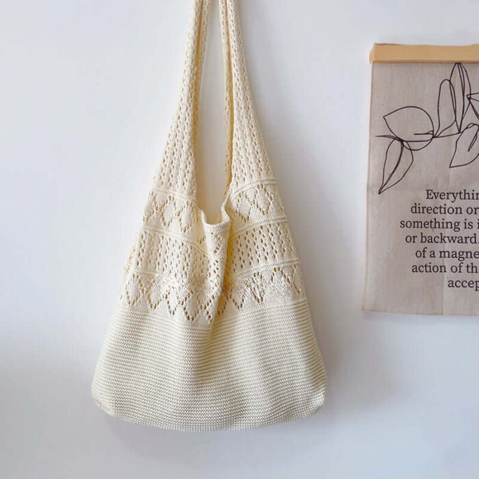 Hollow Lazy Crochet Boho Bag Off-White