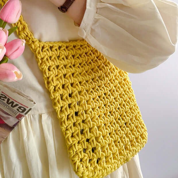 Small Crochet Mesh Crossbody Bag Yellow