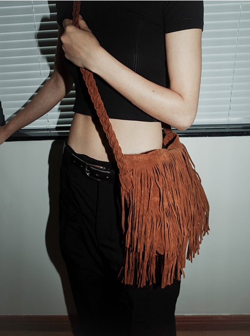 Western Boho Leather Crossbody Purses Bag with Fringe