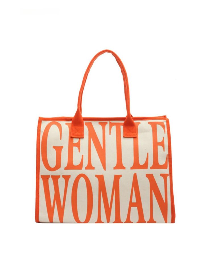 Extra Large Canvas Work Tote Bags in Orange Print