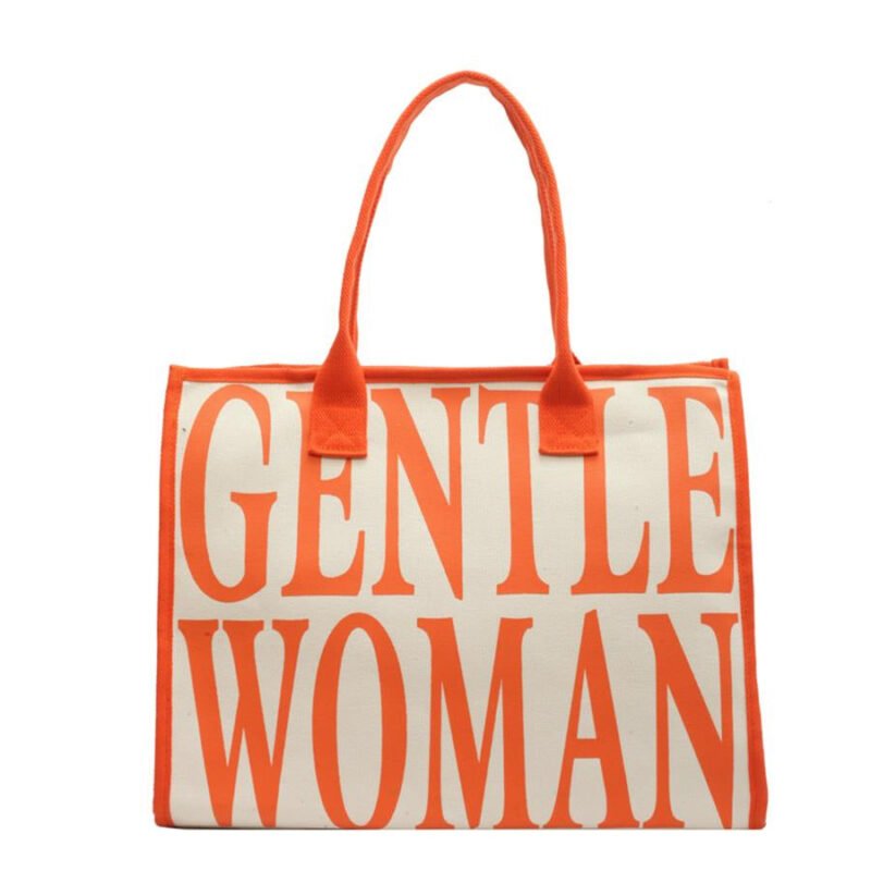 Extra Large Canvas Work Tote Bags in Orange Print