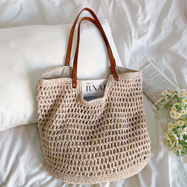 Women Fashion Cotton Large Crochet Tote Ivory