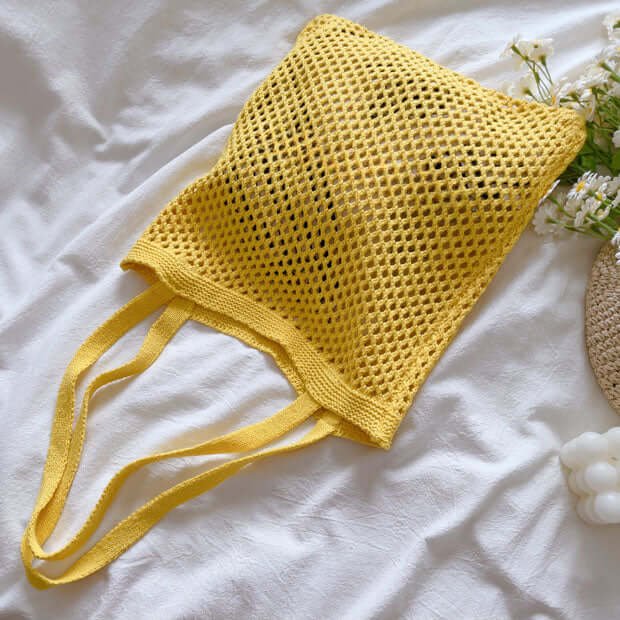 Hollow Mesh Crochet Shoulder Bag in Yellow