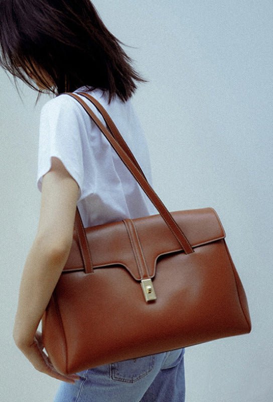 Brown Soft Leather Large Commuter Tote for Women