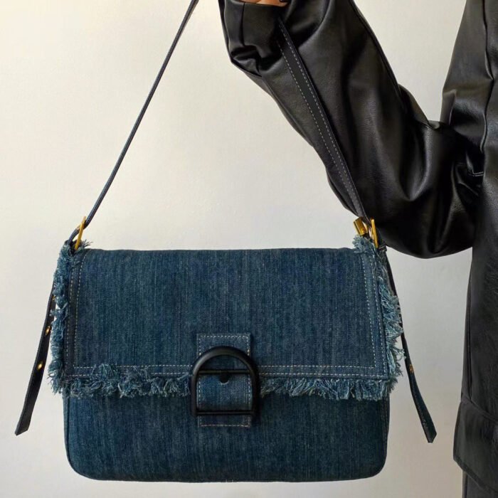 Denim Tassel Underarm Design Retro Handbag