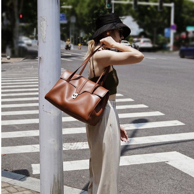 Brown Soft Leather Large Commuter Tote for Women