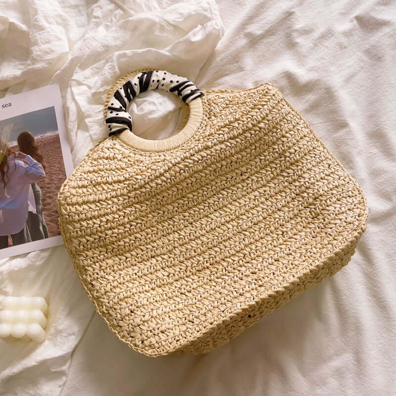 Bohemian Summer White Artistry Large Straw Bag