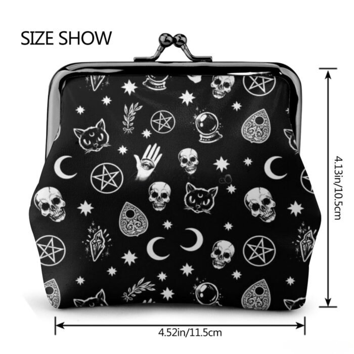 Gothic Skull Cat Moon Leather Coin Purse Wallet