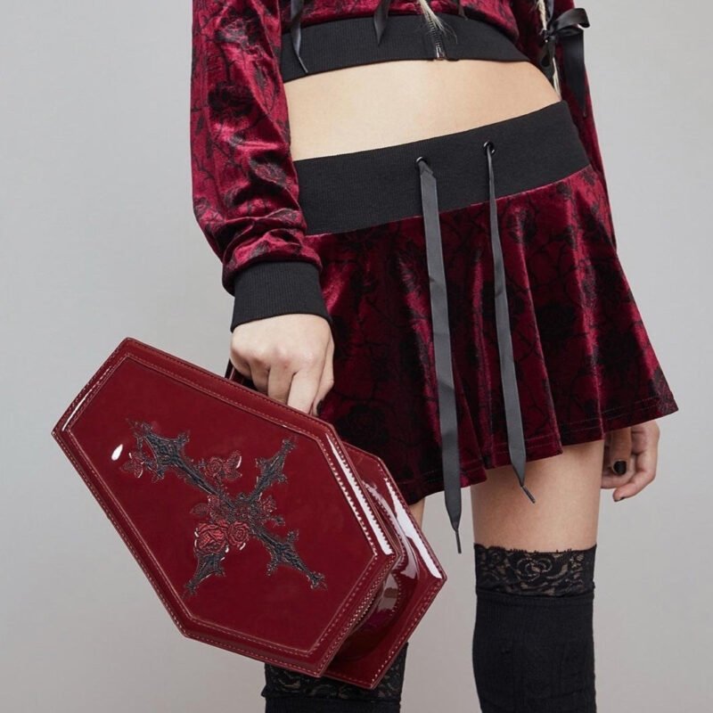 Vampire Coffin Rock Punk Patent Goth Bag Red Print