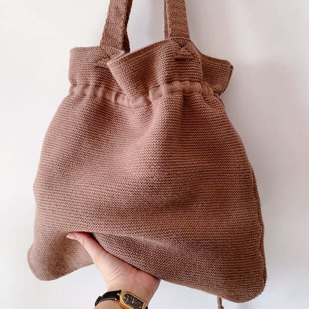 Handmade Crochet Drawstring Bag Dark Brown