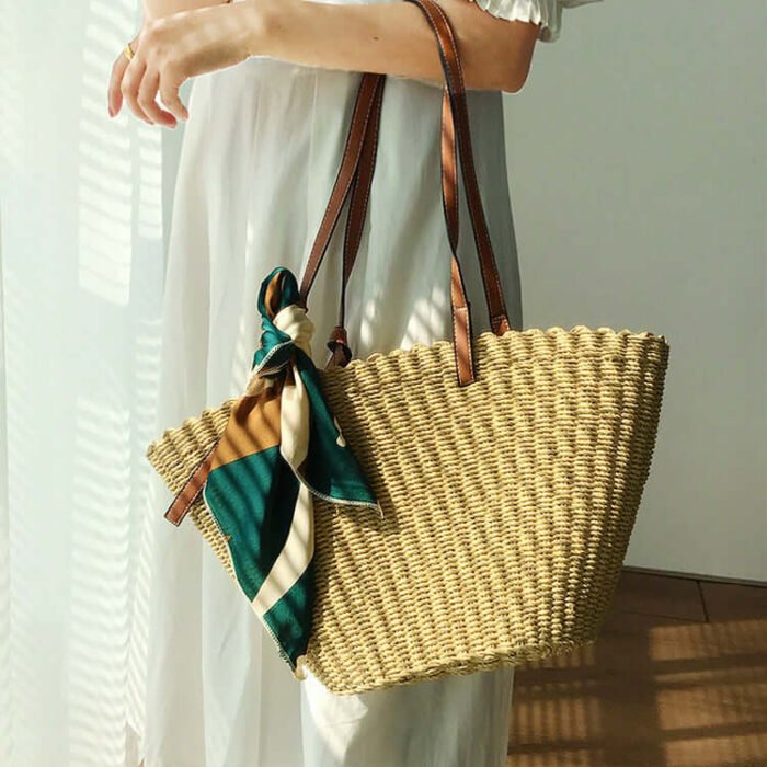 Beach Ripple Straw Tote Bag for Summer