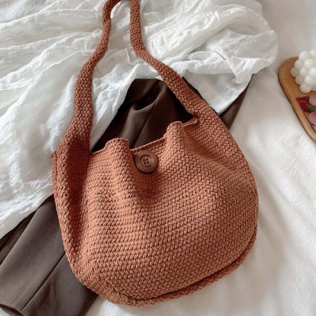 Women Solid Modern Crochet Crossbody Bag Brown