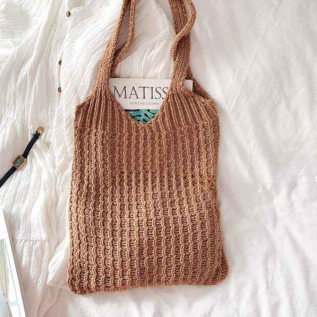 Shopping Knitted Hobo Shoulder Crochet Bag Brown