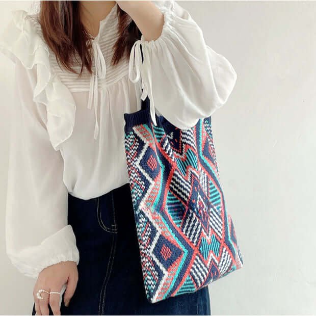 Dark blue Pattern Printed Crochet Bag