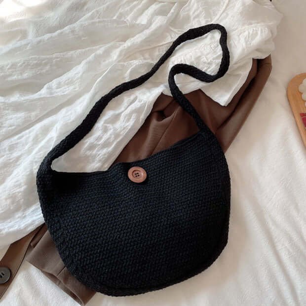 Small Beach Hobo Crochet Crossbody Bag Black