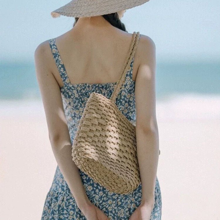 Summer Wicker Straw Beach Bucket Tote Bag