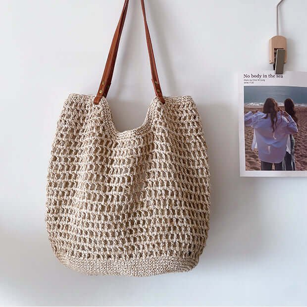 Women Fashion Cotton Large Crochet Tote Ivory