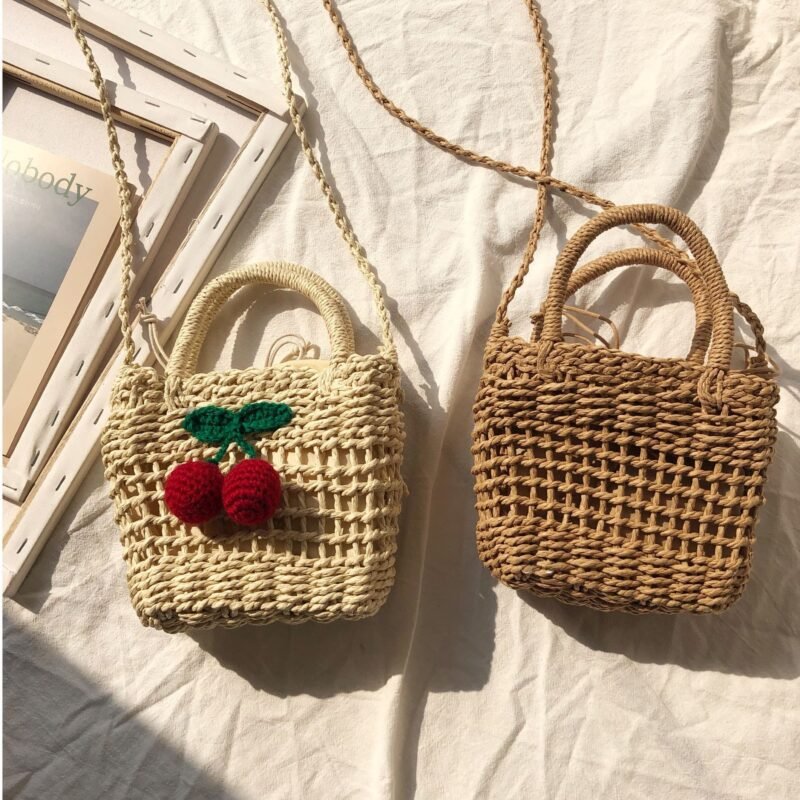 Summer Cherry Straw Small Beach Crossbody Bag