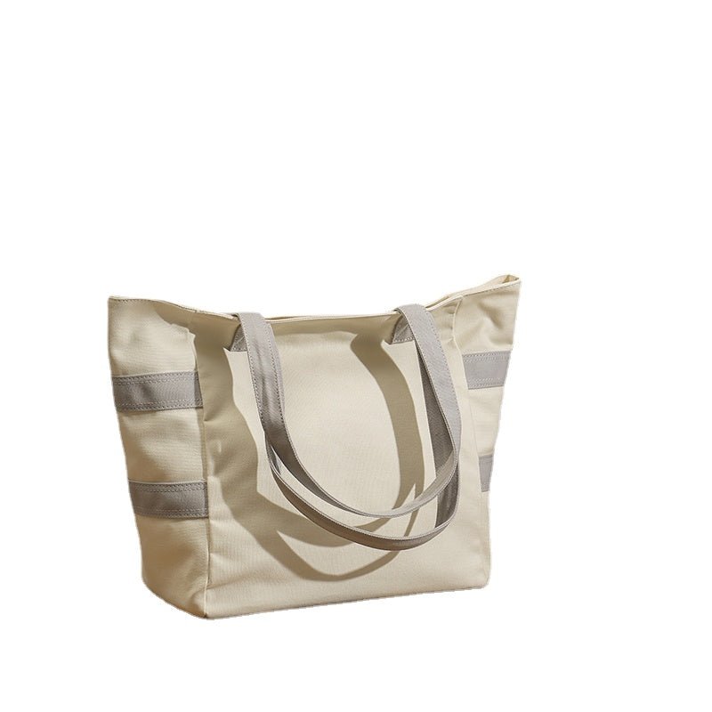 Big Canvas Retro Work Tote Bag in White Print