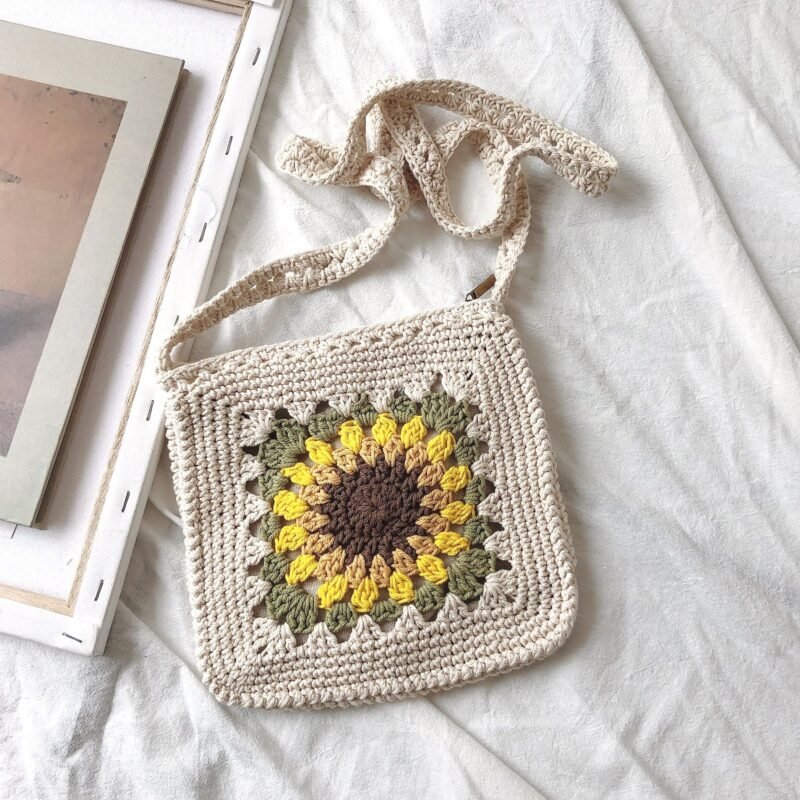 Sunflower Cotton Small Crossbody Bag White